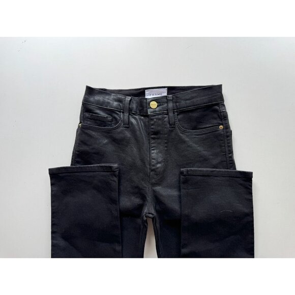 FRAME Le Sylvie Slender Straight Noir Coated Black Mid Rise Ankle Jeans, Size 26 - Picture 11 of 14